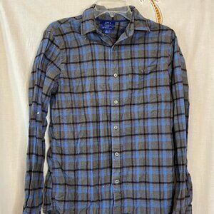 Apt 9 Men's Slim Fit Soft Touch Blue and Black Flannel Long Sleeve Button Down